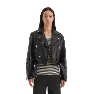 Veste en cuir de biker regular cropped en cuir d'agneau souple MARC O'POLO