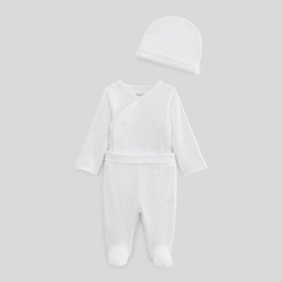 Set 3 pièces en côtes : body, legging et bonnet en coton BIO BOUT'CHOU