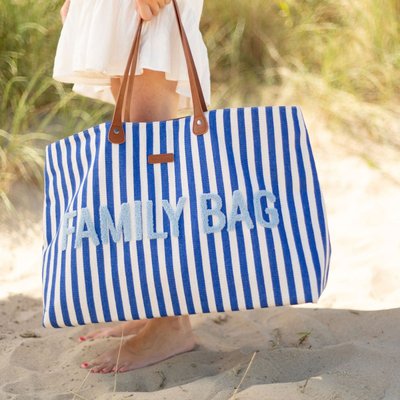 Sac à langer Family Bag à rayures bleu éléctrique et bleu clair CHILDHOME