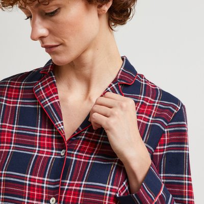 Pyjama col tailleur à carreaux en flanelle contenant du coton BIO MONOPRIX LINGERIE