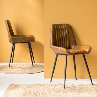 Chaise en cuir marron et métal (lot de 2) SALLY MADE IN MEUBLES 
