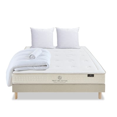 Pack Prélude 2.0 140x200 cm Matelas Latex 100% Naturel + Sommier Bois + Accessoires BELLECOUR