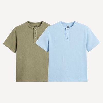 Pack of 2 T-Shirts with Grandad Collar in Waffle Knit LA REDOUTE COLLECTIONS