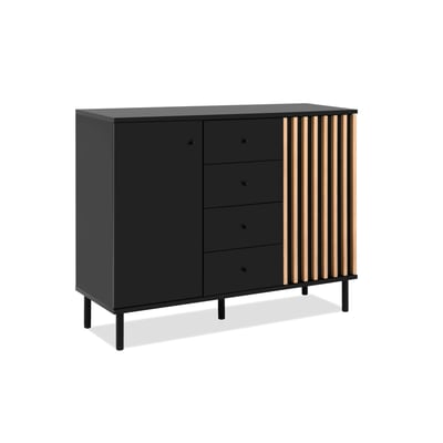 Buffet design noir et décor bois 2 portes 4 tiroirs NOREN PIER IMPORT