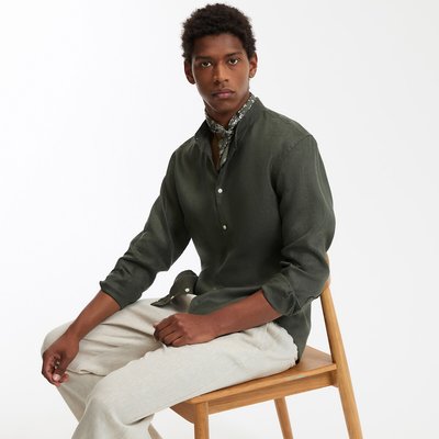 Camisa de lino recta con cuello mao, Signature AURELE LA REDOUTE COLLECTIONS