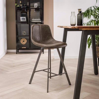Chaise haute de bar style contemporain couleur taupe couture apparente pied métal HELSINKI PIER IMPORT