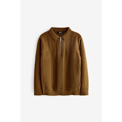 Polo texturé à manches longues avec col zippé NEXT