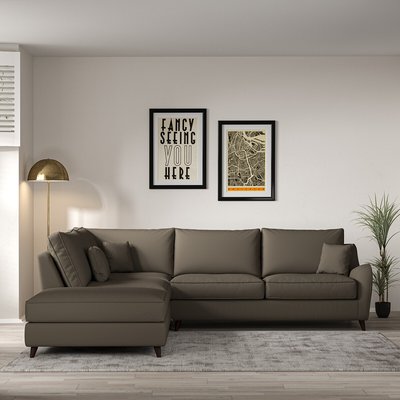 Amelia Woven Corner Sofa & Modular Footstool Set with Dark Wood Legs (Left Facing) SO'HOME