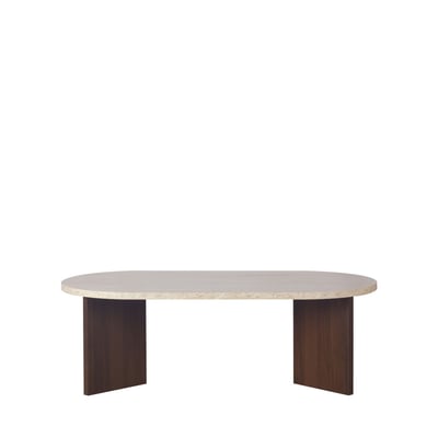 Table basse ovale en bois et effet travertin- CALIAN DRAWER