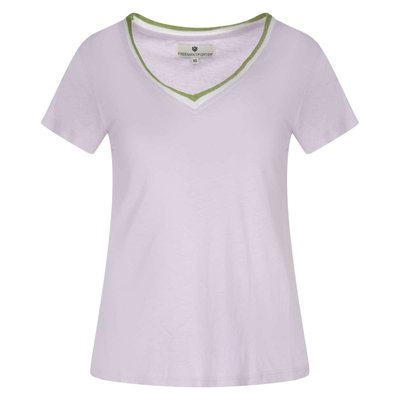 T-shirt en lin mélangé écru uni avec une coupe droite et un col v FREEMAN T. PORTER