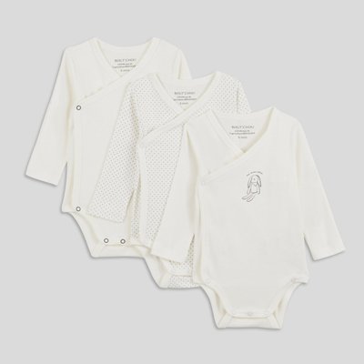 Lot de 3 bodies croisés manches longues imprimé en coton BIO BOUT'CHOU