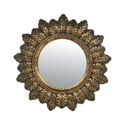 Miroir plumes rond patiné 18.6cm EMDE
