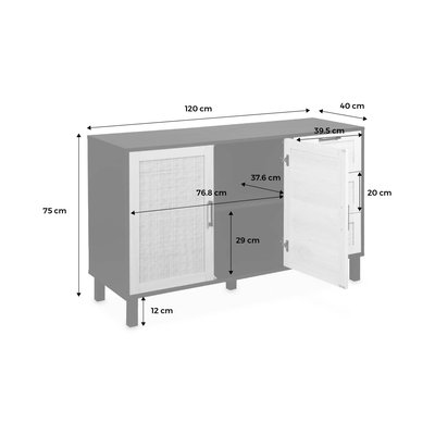 Buffet scandinave effet bois et cannage 2 portes 120cm BIANCA SWEEEK