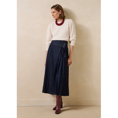 Jupe midi portefeuille en denim LA FEE MARABOUTEE