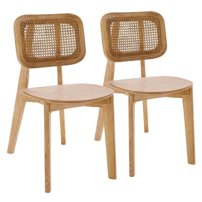 Lot de 2 chaises en bois d'orme et rotin, EMMY OVIALA