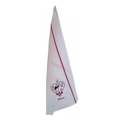 Torchon nid d'abeilles Cigogne fleurs Alsace WINKLER