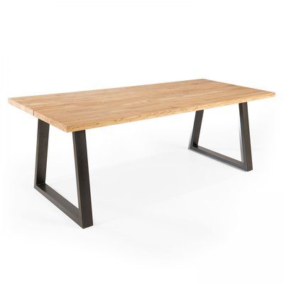 Table en bois rectangulaire avec piètement en forme de trapèze, INGA OVIALA