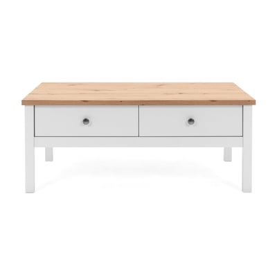 Table Basse 2 tiroirs L100 cm - Décor Blanc - BERGEN CALICOSY