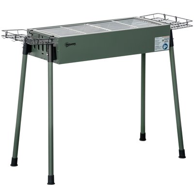 Barbecue à charbon portable - 2 grilles, 2 paniers latéraux - dim. 77L x 30l x 70H cm - acier émaillé vert OUTSUNNY