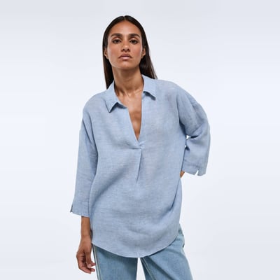 Blouse manches trois quarts unie en lin MONOPRIX