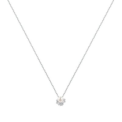 Collier en argent 925, perle synthétique et oxyde de zirconium CLEOR