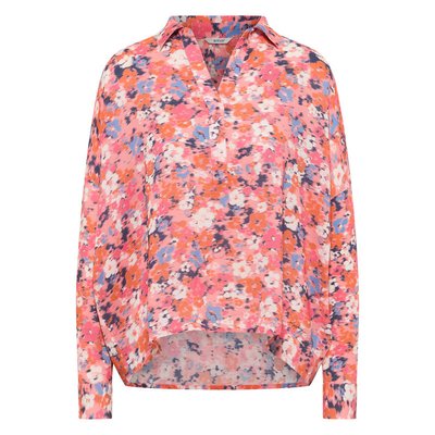 Blouse coupe fluide FEMME Mustang en coton rose fleurie à col v à revers MUSTANG