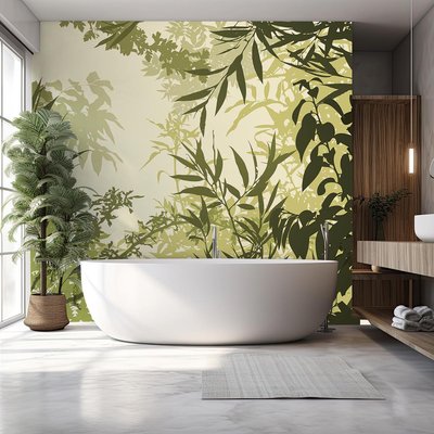 Papier peint panoramique feuilles sous bois tropical HEXOA