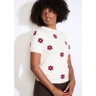 Pull fleurs jacquard à manches courtes LOLALIZA