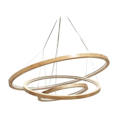 Suspension LED dimmable trois anneaux en bois d'Hévéa, CECLON C-CREATION