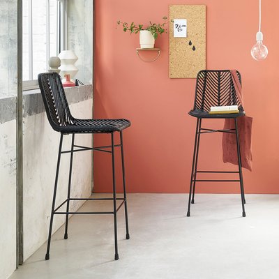 Tabouret de bar en rotin et métal (lot de 2)  BOHEMA BERAH GETAH