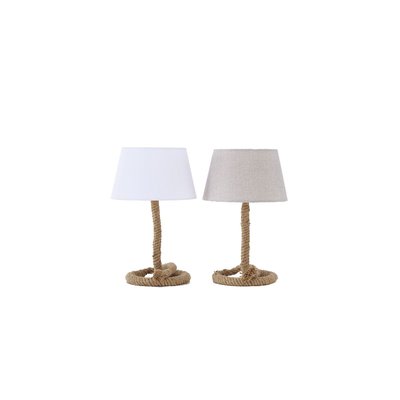 Set de 2 Lampes à Poser en Corde Bord de Mer Abat-jour Blanc et Beige WADIGA