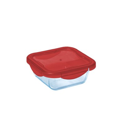 Boîte de conservation carrée en verre avec couvercle étanche  rouge 0,8L - Cook & Go PYREX