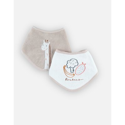 Set de 2 bavoirs bandana en éponge, beige/blanc NOUKIE'S