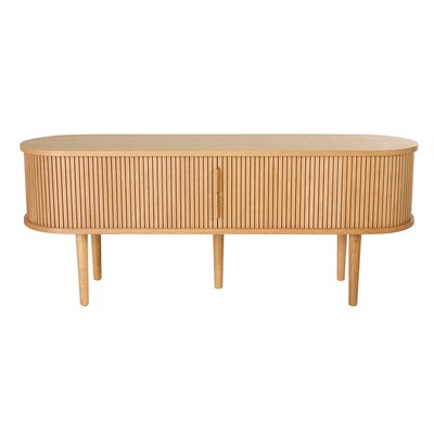 Meuble TV vintage bois clair chêne avec rangements 2 portes coulissantes L138 cm EPIC MILIBOO