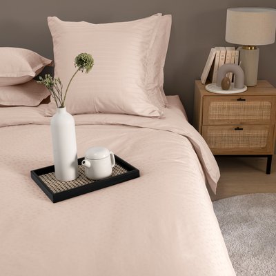 Housse de couette satin de coton jacquard pois et rayures PRESTIGE CARRE BLANC