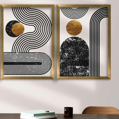 Tableau graphique design noir et or – cadre doré (set de 2) PIER IMPORT