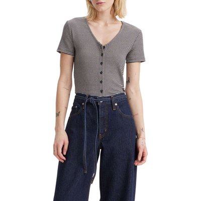 T-shirt coton rayé col v manches courtes slim LEVI'S