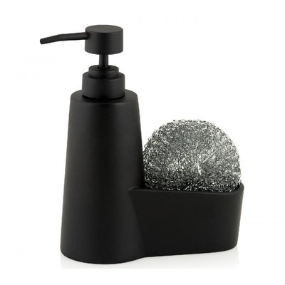Distributeur Liquide Vaisselle et Porte Éponge Noir WADIGA