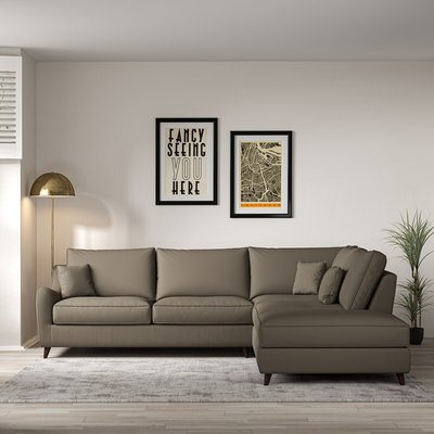 Amelia Woven Corner Sofa & Modular Footstool Set with Dark Wood Legs (Right Facing) SO'HOME