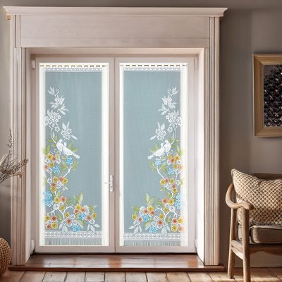 Paire de vitrages frangés en dentelle oiseaux et fleurs HOME MAISON