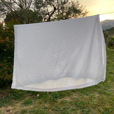 Drap plat en gaze de coton, SIMPLEMENT GAUFRÉ BLANC CERISE
