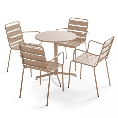 Salon de jardin table bistrot et 4 fauteuils en métal, PALAVAS OVIALA