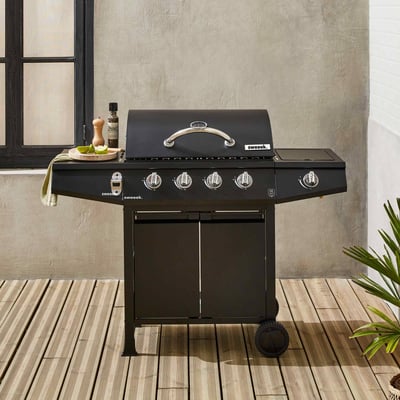Barbecue gaz 4 brûleurs + 1 feu latéral avec roues, tablettes, thermomètre et housse TREVILLE 4 AVEC HOUSSE SWEEEK