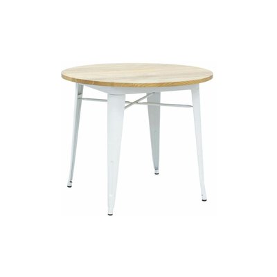 Table ronde industrielle en métal blanc et bois d'orme huilé AUBRY GASPARD