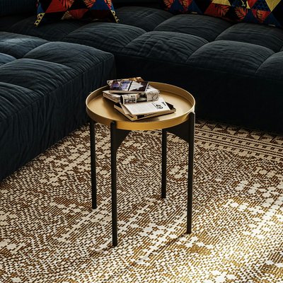 Petite table ronde noire design & plateau doré SFAX PIER IMPORT