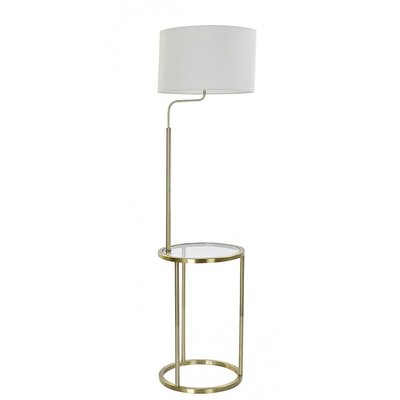 Lampadaire Table en Métal Doré et Abat-jour Blanc en Lin - H154cm WADIGA