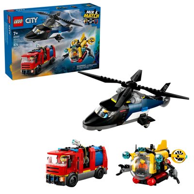 Hélicoptère camion de pompiers et sous-marin LEGO