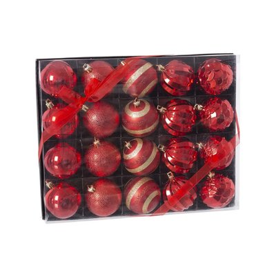 Set de 20 boules de Noël rouges décorées - 6cm WADIGA