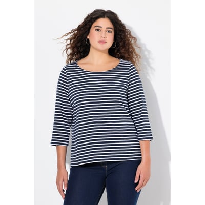 T-shirt rayé. Manches 3/4 et col rond. Coupe ULLA POPKEN