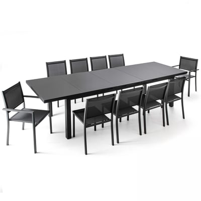 Salon de jardin table extensible 256/320 cm avec 10 assises, ALBI OVIALA